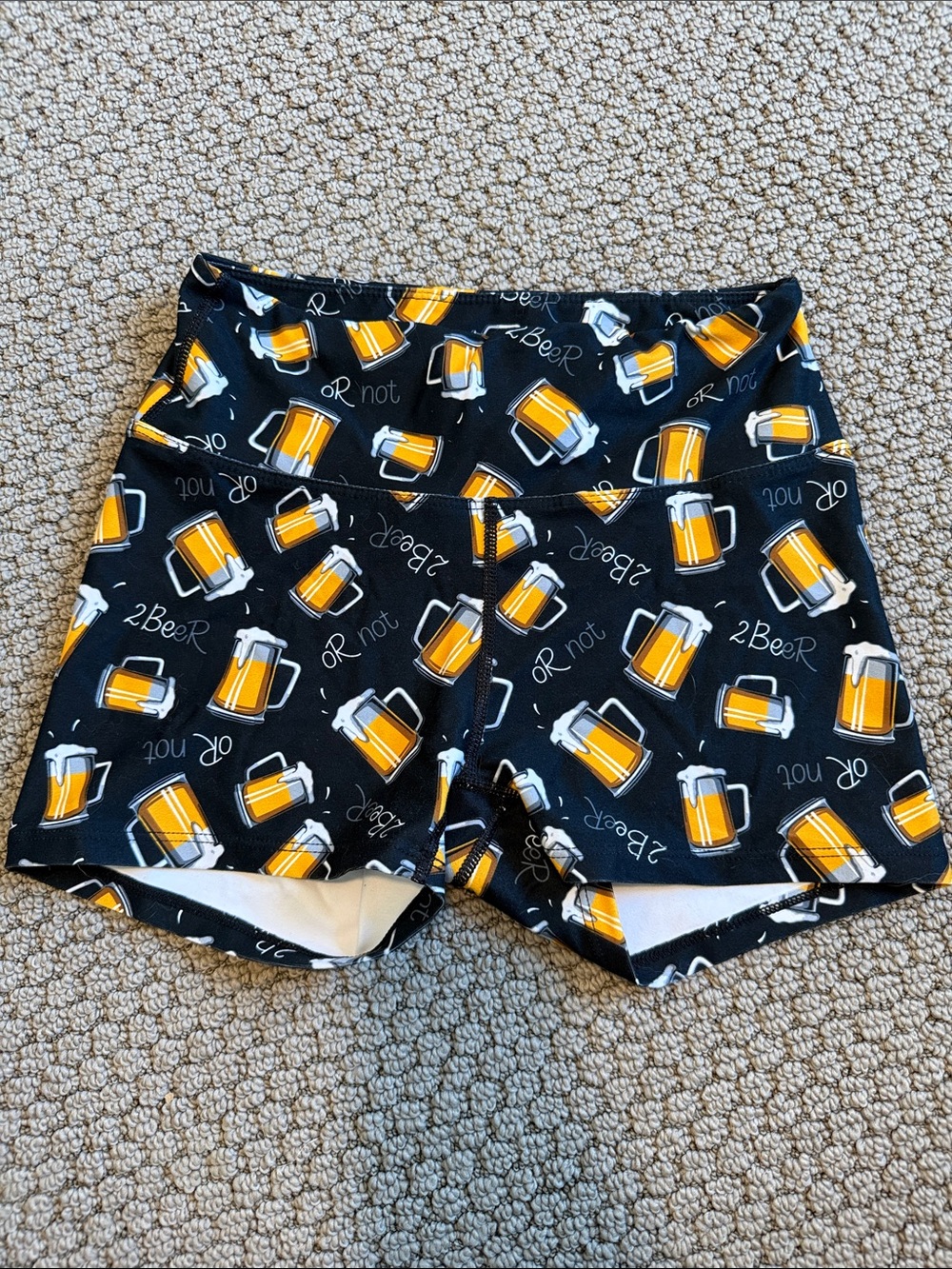 Black Bike Shorts with Yellow Beer Mug Print